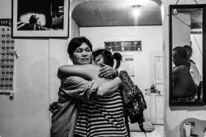 Georgia hugs her youngest daughter Sharila goodbye while Villamor comforts Lexuz. She is going back to Hong Kong after her short visit. April 21, 2017